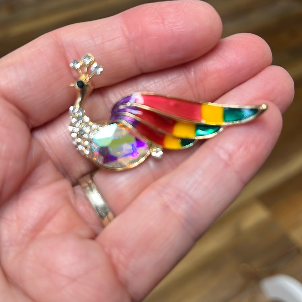Brooch- Peacock W/ Crystal Stone Belly, NIP